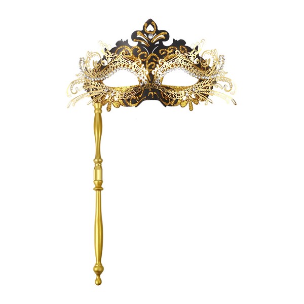 Oidea Masquerade Mask for Women with Stick: Luxury Shiny Rhinestones