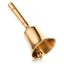 Hand Bell, Super Resounding Solid Brass Call Bell with Metal Handle, 3.9IN Small Ring Handbell for Wedding, Classroom, Dinner, Meditation, Animal Training, Teaching and Seniors Bedside (Gold)