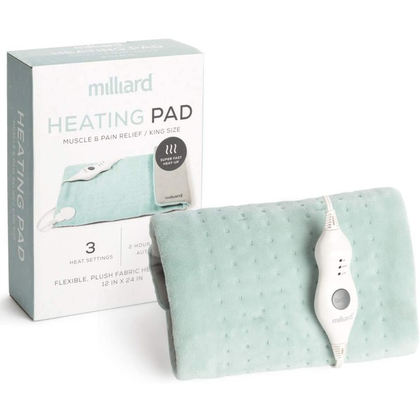 Milliard Electric Heating Pad – Heat Pad for Back Pain Relief, Neck and Shoulders, and Cramps - 12" x 24" (King Size)