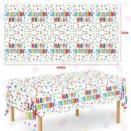 Miucat 3pcs Birthday Tablecloth, Happy Birthday Decorations Set, Colorful Rainbow Dots Design with Happy Birthday Tablecloth. Waterproof Plastic Table Covers for Boys/Girls Party 54X108inch