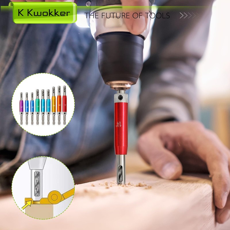 K Kwokker 9PCS Hinge Drill Bit Set, Self Centering Drill