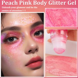 Peach Pink Face Glitter Gel - Roll-On Body Glitter Gel - Festival Glitter for Face, Body, Hair Makeup - Shimmer Hair Glitter Oil Smooth for DIY Party, Stage, Daily Makeup Highlighting