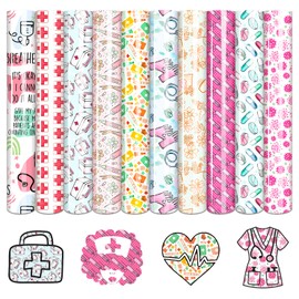 Tintnut Medical Stethoscope Patterned Vinyl - 10 Sheets 12x10 Inches Hospital Nurse HTV Heat Transfer Vinyl for Fabrics Compatible with Cricut and Silhouette Cameo