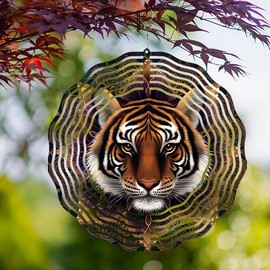 Wind Spinner, Animated Tiger Wind Spinners.10in Hanging Wind Sculptures for Indoor/Outdoor Garden Decoration Kinetic Metal Art Decor, Tiger Gifts