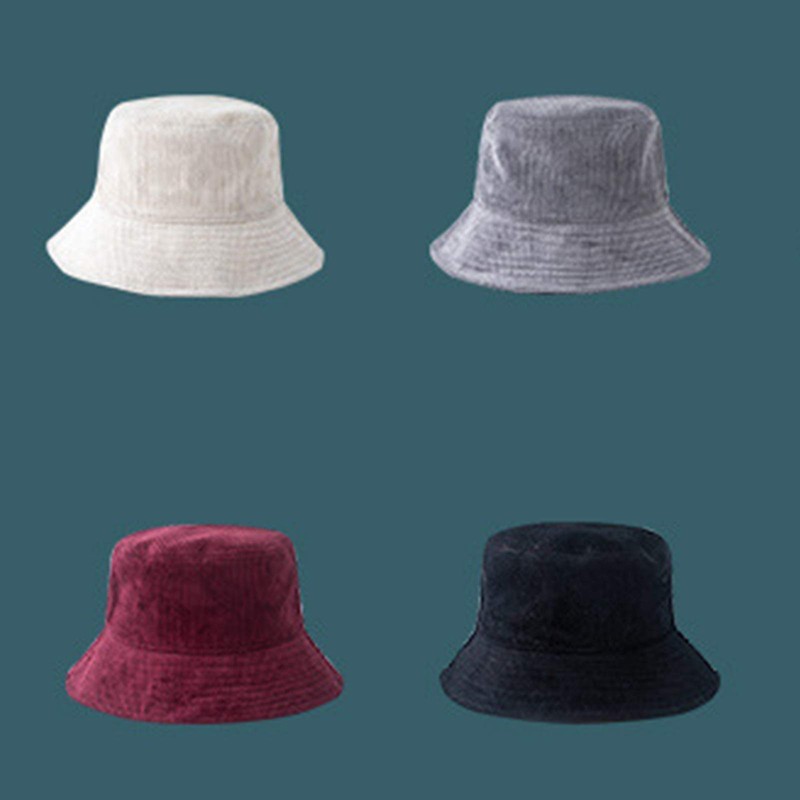 niumanery Unisex Winter Warm Corduroy Velvet Bucket Hat Ribbed Solid