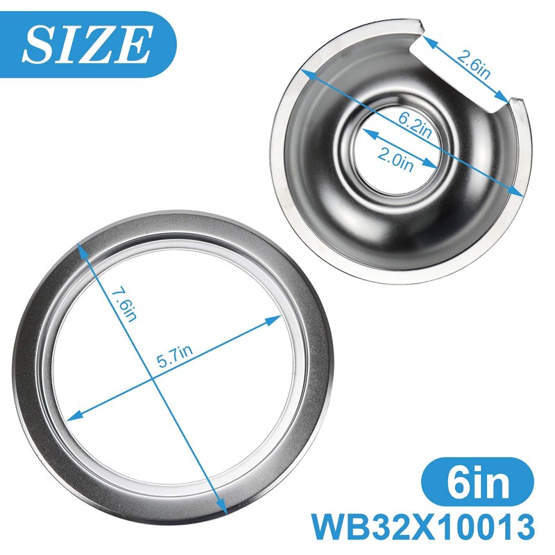 WB32X10013 WB32X10012 Chrome Stove Burner Drip Pan Set 4-Pack Fits