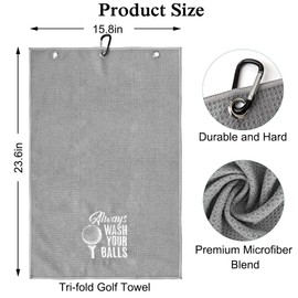 DYJYBMY Always Wash Your Balls Funny Golf Towel, Embroidered Grey Golf Towels for Golf Bags with Clip, Golf Gifts for Men, Birthday Gifts for Golf Fan, Golf Joke, Funny Gag Gift