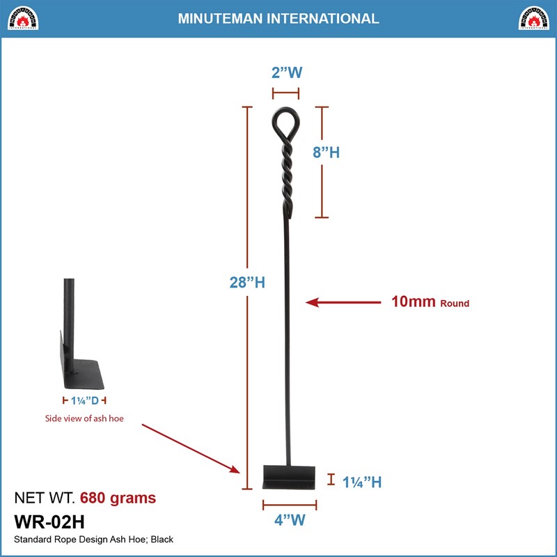 MinuMinuteman International Rope Handle Single Hoe Fireplace Tool, Standard 28-in,
