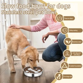 Slow Feeder Dog Bowl, Stainless Steel Dog Slow Feeder Bowl with Non-Slip Bottom, Dog Feeding Bowl for Small & Medium, Large Sized Dogs (C)