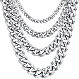 Mens Necklace Stainless Steel 3mm Cuban Link Chain Short Choker, 14 Inch