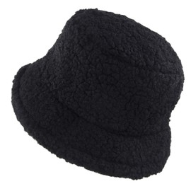 Womens Winter Bucket Hat Vintage Cloche Hats Warm Faux Fur Wool Outdoor Packable Fisherman Cap Black