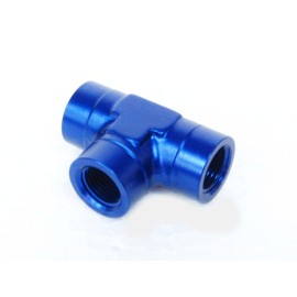 Autobahn88 Aluminum Anodized Hose End Fitting - Female Tee Pipe Converter, 1/8 to 1/8 NPT (Blue)