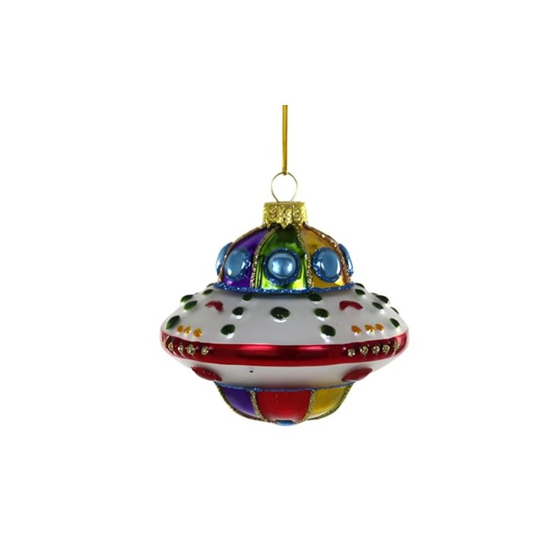 Cody Foster & Co Colorful UFO Ornament with Glitter, Multicolor