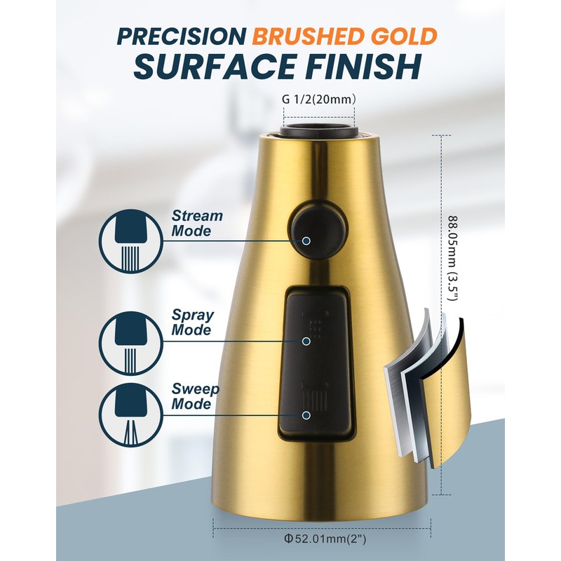ARCORA Kitchen Faucet Spray Head Brushed Gold, 3-Function Kitchen Sink