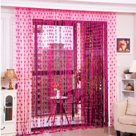 UOOOM Thread Curtain 100 x 200 cm, Door Curtain Window Curtains Thread Decorative Heart Pattern Tassel Curtains for Door Window, Home, Patio, Bedroom, Wedding, Restaurant, Ideal Room Divider (Pink)