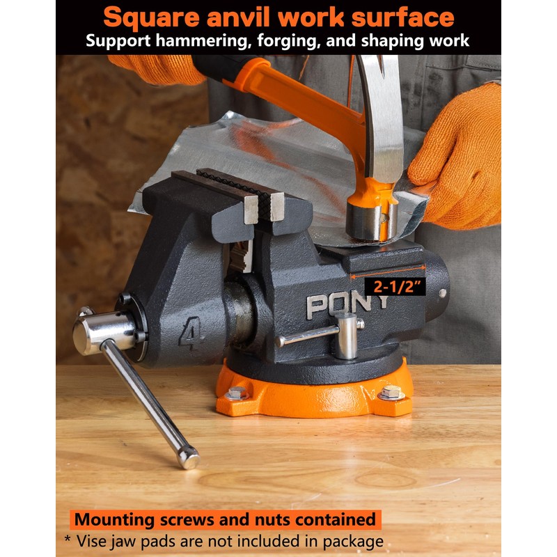 PONY 4 Inch Heavy Duty Bench Vise 4400LBS Clamping Force,