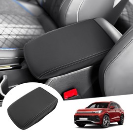 GAFAT Compatible with VW Tiguan 3 2024 2025 Armrest Cover, For New UK RHD Ti-guan III 2024 Centre Console Armrest Protection, Microfibre PU Leather Padding, with Original Car White Lines (Black)