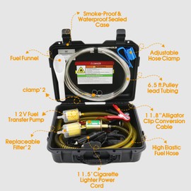 12V Electric Fuel Transfer Pump Set with 30 Gallons/H, Portable Gasoline Transfer Pump Kit with dual power cords/Fuel Pipe/Pulley Lead Pipe & Carrying Case Fit for Vehicles,Boats,Equipment (12V-Set)