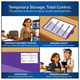 Doctor Stuff - Center Tab Vinyl Outguides, Diagonal Cut Front Pocket, Top Charge Out Slip Pocket, Plastic File Folder, Letter Size 9" x 13-1/4", Purple, 25/Box