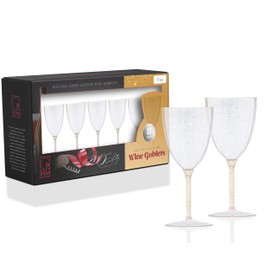 Posh Setting 7oz, Gold Gliter Plastic Wine Glasses Hard Plastic Disposable Stemware, Drinking Cups with stem for Toasting, Weddings parties Plastic Wine cups for Home [8 Pack]