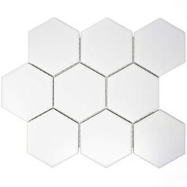 M Size Hexagon White Porcelain Mosaic Tile Sheet (Matt) 10-3/4 in. x 10 in. x 6mm (1 Sheet=0.75sqt) (1 Sheet)