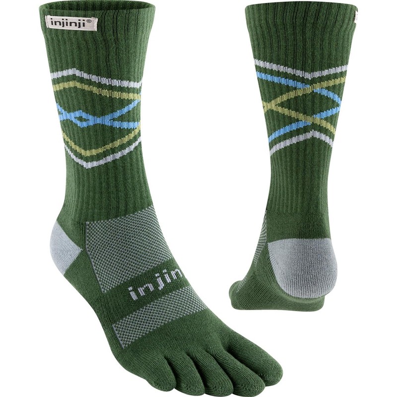 Injinji Trail Midweight Crew Socks, Forest, S, Green