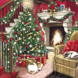 Paper House Pack of 6 Artistic Charity Christmas Cards - 'Curled Up By The Fire' - 6 Cards of 1 Design