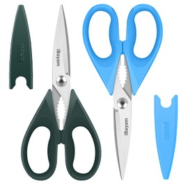 Kitchen Shears, iBayam Kitchen Scissors All Purpose Heavy Duty Meat Scissors Poultry Shears, Dishwasher Safe Food Cooking Scissors Stainless Steel Utility Scissors, 2-Pack, Lake Blue, Forest Green