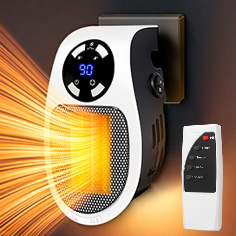 Mini Plug in Heater, Portable Wall Space Heater with Remote,