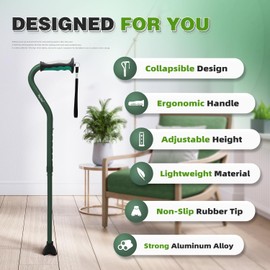 BigAlex Lightweight Walking Cane, Soft Offset Handle for Seniors, Adjustable Collapsible Portable Stick for Women & Men, Mobility Aid for Elderly Adults, Folding Cane Provides Stability & Balance