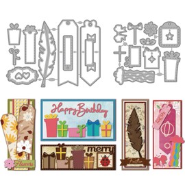 MAYJOYDIY Bookmark Labels Cutting Dies Vintage Feather Metal Cutting Dies Gift Boxes Embossing and Cutting Dies for Scrapbooking Craft Paper Greeting Cards Gift Decoration