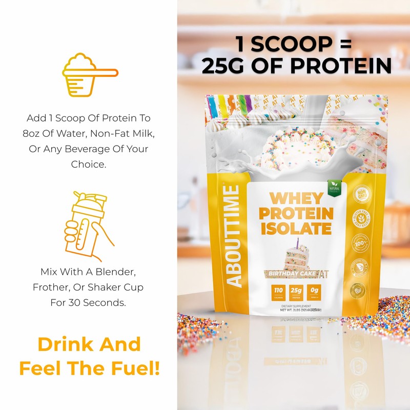 About Time Whey Protein Isolate Powder 25g Birthday Cake, Natural