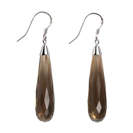 Franki Baker Brown Smoky Quartz Facetted Long Statement Pear Drop 925 Sterling Silver Earrings Length:5cms