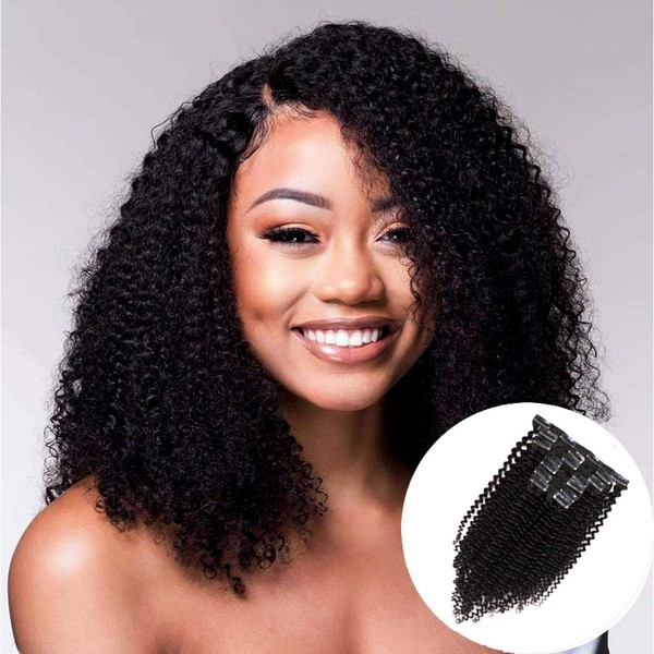 Vanalia 9A 3C 4A Kinkys Curly Clip Hair Extensions Double Wefted Natural Black 100% Remy Human Hair 120 Gram 7 Pieces 18 Clips for African American Black Women Kinky Curly 18 Inch
