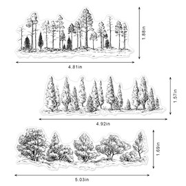 3 PCS Tree Background Clear Stamps for Card Making and Photo Album Decorations, Forest Clear Stamp Grass Transparent Rubber Stamps Seal for DIY Scrapbooking