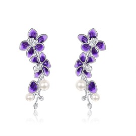 Orchid Earrings S925 Sterling Silver Orchid Floral Flower Climbers Earrings Orchid Jewelry for Women