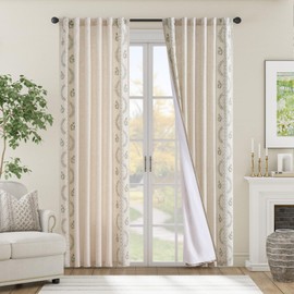 jinchan Lined Linen Blend Curtains Boho Floral Curtains for Bedroom 84 Inch Length Sage Green Embroidered Drapes Rod Pocket Farmhouse Flower Drapes for Living Room Window Treatments Set 2 Panels