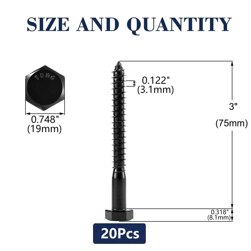 1/2" x 3" Hex Head Lag Screws Bolts 20Pcs 304