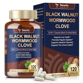 Totaria 120 Counts 25-in-1 Wormwood Black Walnut Clove Cleanse for Humans Capsules - Gut Cleanse Detox & Digestive & Liver Health with Pumpkin Seed Oil Clove Garlic Oregano - Herbal Vegan Capsules