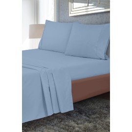 Royale Linens 2 Pack Bulk Flat Sheet Set - Top Sheets - Soft 1800 Microfiber - Wrinkle & Stain Resistant - for Hotel, Massage Table, Hospital, Dorm - King Flat Sheet Sold Separately (King, Lake Blue)