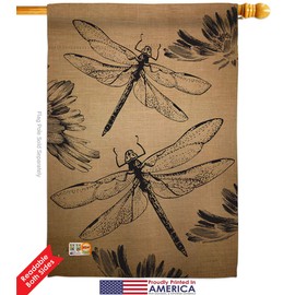 Breeze Decor Bugs & Frogs Dragonfly House Flag Set Garden Friends Butterfly Ladybugs Bee Springtime Insect Natural Wildlife Small Decorative Gift Yard Banner Double-Sided Made in USA 28 X 40