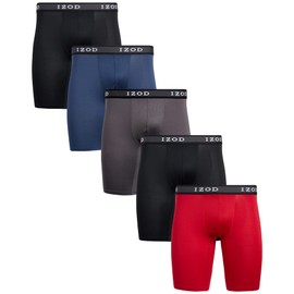 Izod Men's 5 Pack Performance Cycle Boxer Brief, Black/Magnet/Dress Blues/Chili Pepper/Black, XL