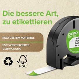DYMO DYMO Original LetraTag Etikettenband | Papier/Kunststoff/Metall | 12 mm x 4 m | selbstklebendes Etiketten | für LetraTag-Beschriftungsgerät | 3 Etikettenkassetten