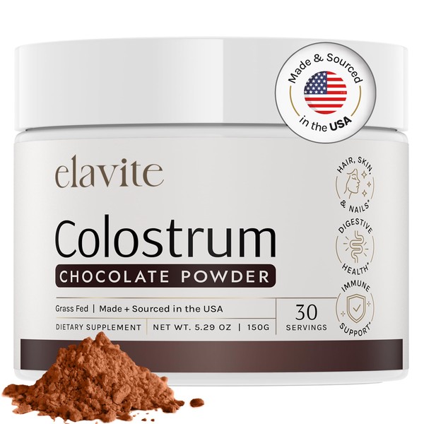 Elavite Colostrum Powder (Chocolate) Grass Fed Colostrum Supplement for Gut