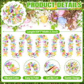 50FT Easter Tinsel Garland Hanging Streamers Decorations for Tree Stairs Mantle Hanging Oranment Outdoor Indoor Party Supplies