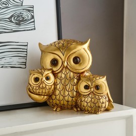 Octdays Gold Owl Family Statue Table Decor, Modern Owl Figurine Shelf Decor Accents, Small Sculpture Table Decorations for Living Room TV Stand Office (Gold Owl Figurine - A)