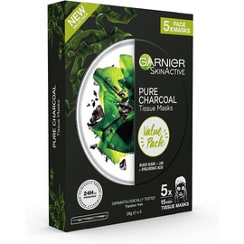 Garnier SkinActive Pure Charcoal Tissue Face Mask Black Tea 5x Pack