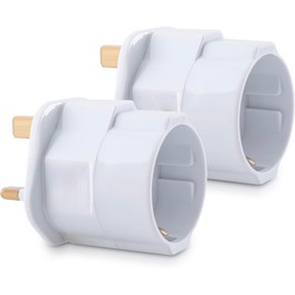 2 Pack EU to UK Plug Adapter with Fuse Travel Adapter 2 Pin to 3 Pin Fuse 13A Fused 250V France to UK White