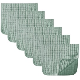 Yoofoss Muslin Burp Cloths 6 Pack Baby Washcloths Large 20''X10'' 100% Cotton 6 Layers Super Soft and Absorbent - Dark Green