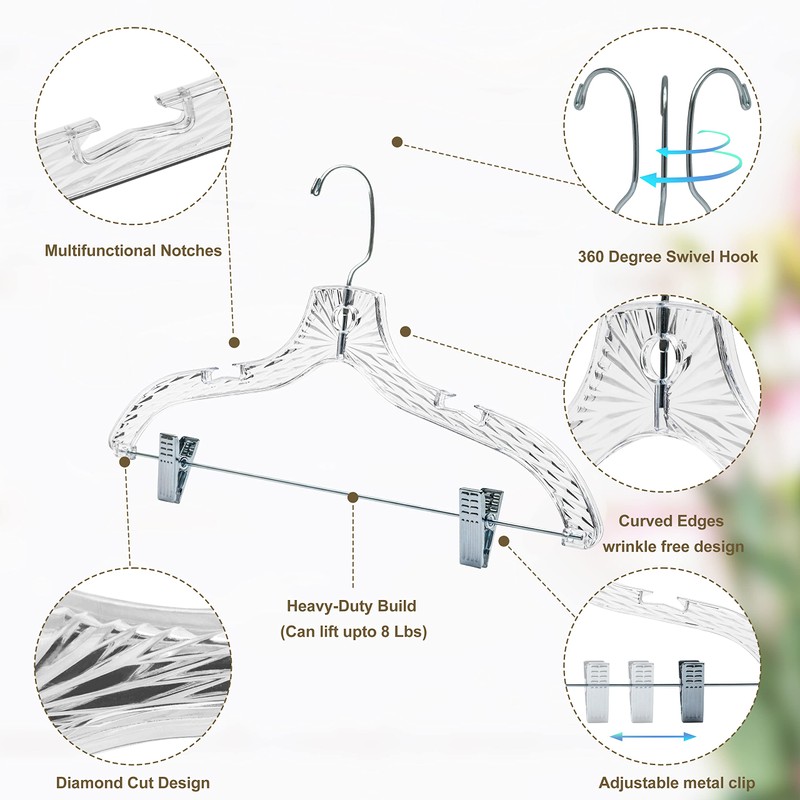 Quality Clear Plastic Skirt Hangers - 24 Pack Crystal Cut